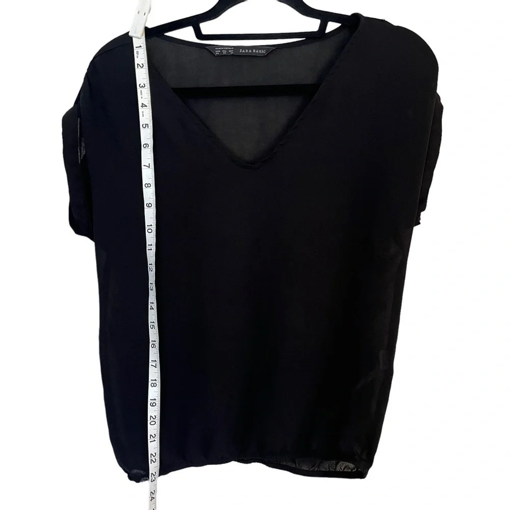 Zara basics sheer black top with shoulder embellishments size XS